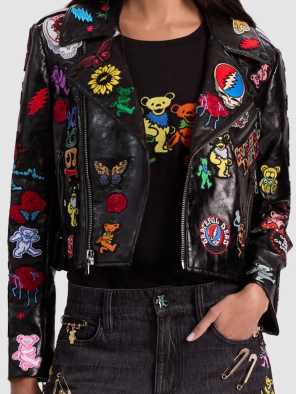 alice + olivia x Grateful Dead Cody Vegan Leather Moto Jacket NWT S